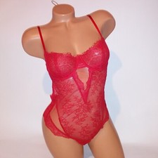 Victoria Secret Lingerie Teddy One Piece Bodysuit Red Wicked Pull On Allover New