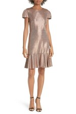 Alice + Olivia Imani Ruffle Hem Metallic Textured Dress Size 10 $330