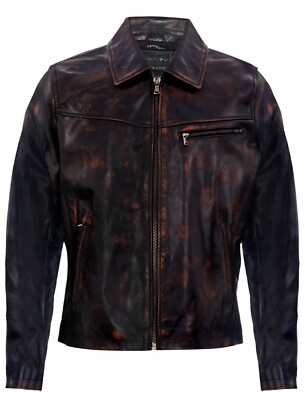 Men's Brown Vintage Retro Casual Zipped 100% Leather Biker Classic Box Jacket