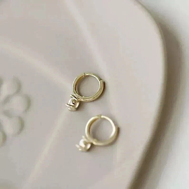 14K Yellow Gold Plated In 2Ct Round Cut Simulated Diamond Women's Hoop Earrings - Image 2 of 4