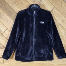 Fila Sport Womens Full Zip Jacket Size L Black Soft Warm Fleece Faux Fur