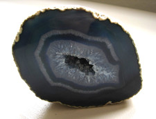 Brazilian blue banded agate geode paperweight