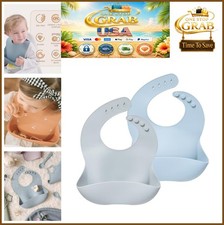Silicone Baby Bibs Set of 2 BPA Free Waterproof Toddler Eating with Large