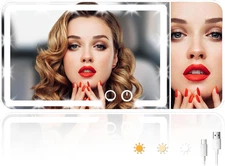 Led Car Sun Visor Vanity Mirror Upgraded with 3 Lights Large Dimmable Light up T