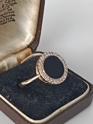 Vintage 1990s 14 Ct Rolled Gold Black Onyx Ring Size UK R US 8 1/2 - Hallmarked!