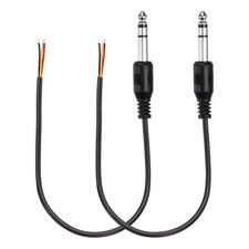 2 Pcs 0.98ft 6.35mm 22AWG 3 Pole Male Plug to Bare Wire Jack Cable,Black
