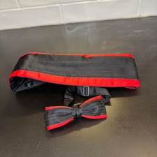Silk Cummerbund Bow Tie Set Mens Black Red Pleated Formal Tuxedo Accessory