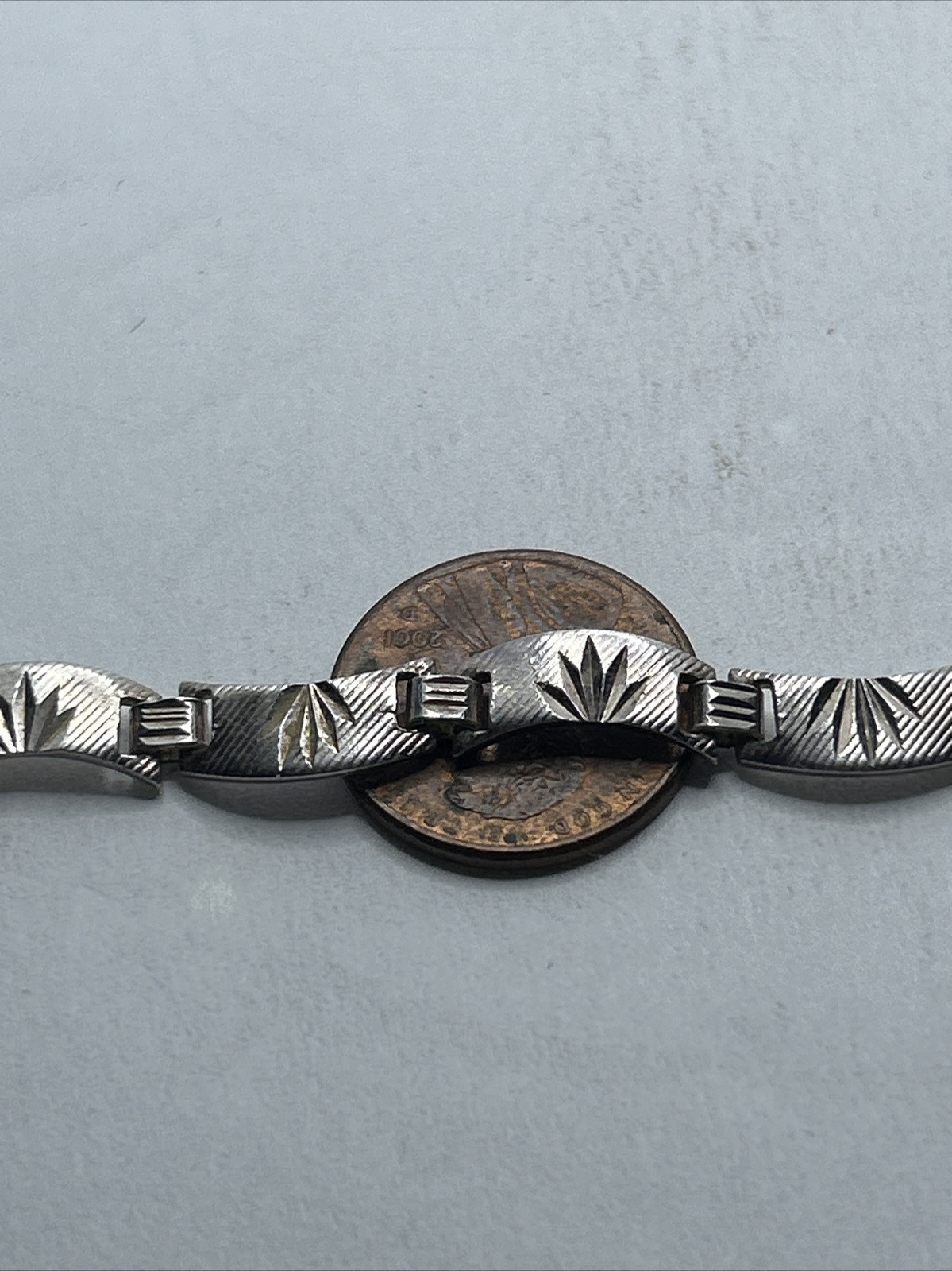 Solid 925 Sterling Silver Link Bracelet textured … - image 8