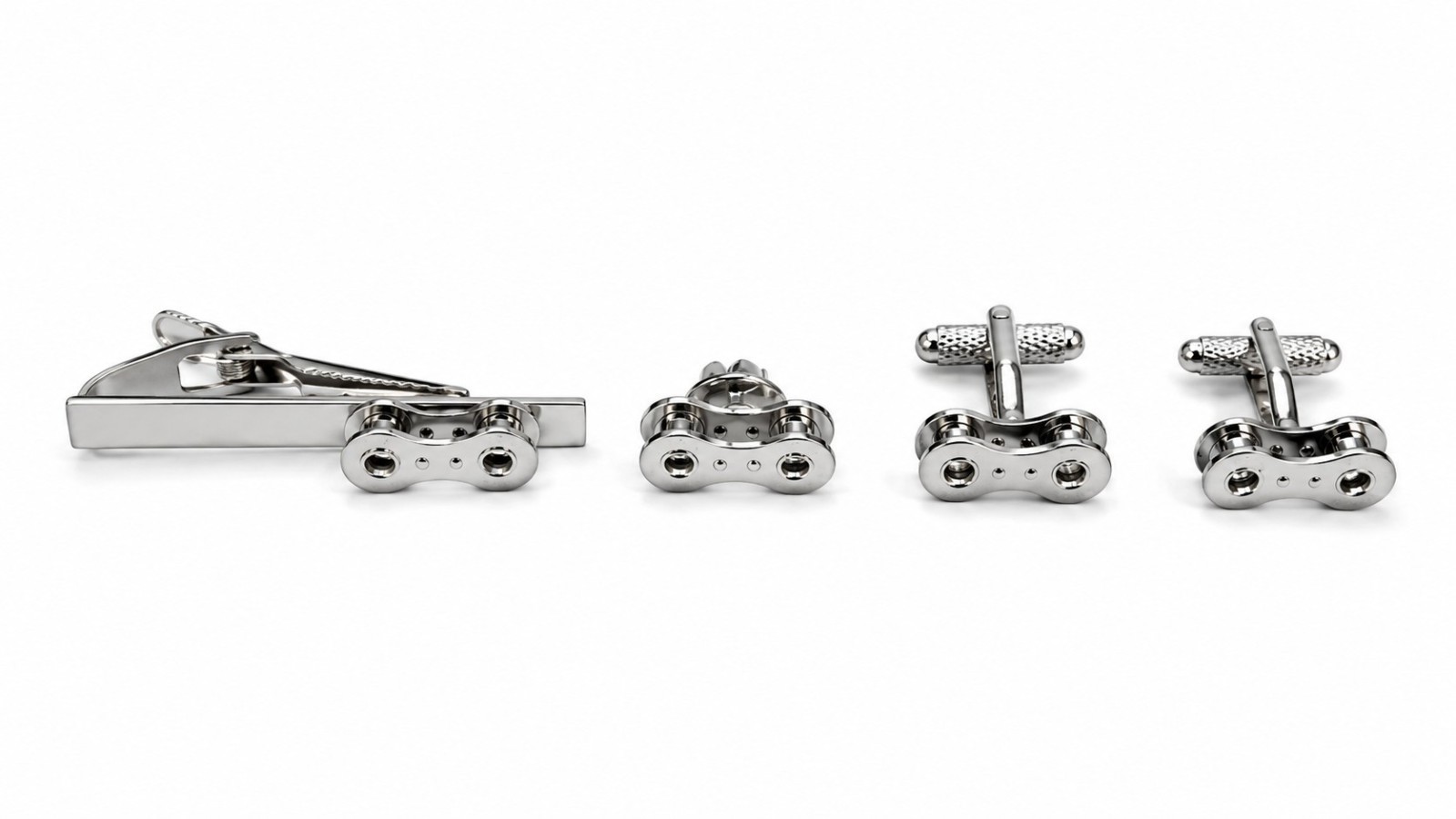 Bike Chain Cufflinks, Lapel Pin & Tie Bar Set for Men – Onyx Art CLT002 Premium