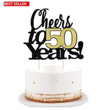 Stunning 50th Birthday Cake Topper - Black and Gold Design for All Celebrations