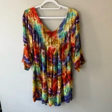 Source Unknown Red Orange Sundress V-Neck Bell Sleeve Mini Y2K Festival Size M L