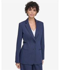 Calvin Klein Womens Two-Button Blazer Jacket, Blue, 16