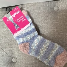 Carnival Women’s Super Soft Fuzzy Striped Slipper Socks Blue Pink One Size
