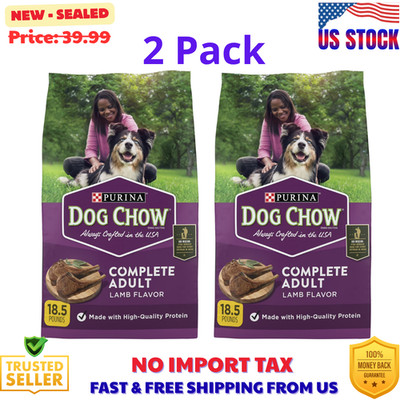 37 LB Purina Dog Chow Complete Dry Dog Food for Adult Dogs High Protein, Lamb