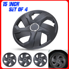 15 Universal Wheel Covers Hubcaps - Matte Black - Snap On With Retention Rings