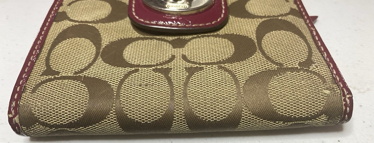 Coach Signature Pink And Tan Fold Turnlock Wallet 5”x4” | eBay