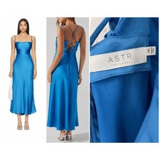 ASTR The Label Antlia Satin Lace-Up Midi Dress Turquoise XS Wedding Balletcore