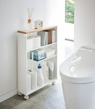 Yamazaki Home TOWER Slim Rolling Storage Cart Narrow Bathroom Storage Cabinet