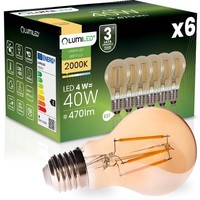 6X Led-Birne E27 A60 4W 470LM = 40W 2000K Warmweiß 360° Filament Amber Lumiled
