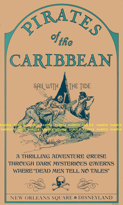 1967 Disney Pirates Of The Caribbean Attraction Poster 11 x 17 Disneyland Ride