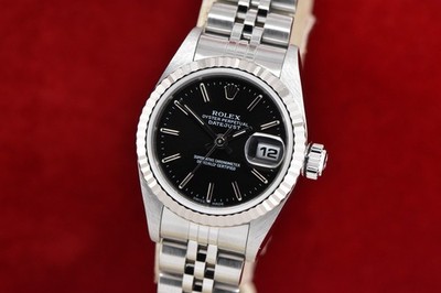 2000 Ladies Rolex Datejust 26mm Stainless Steel Original Black Stick Dial 79174
