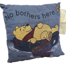 Vintage Disney Winnie the Pooh No Bothers Here Tapestry Throw Pillow 13x13 Blue