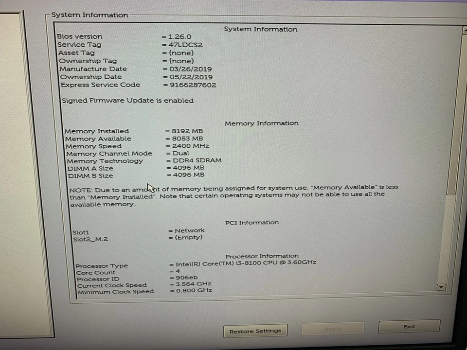Dell OptiPlex 5260 AIO 22" Core i3-8100 3.6GHz 8GB RAM 256GB SSD NO OS NO STAND - Image 2 of 4