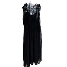 Nemidor Women Plus Size 24 Black Floral Lace V-Neck Sleeveless Maxi Formal Dress