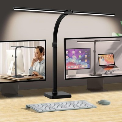 tantu Schreibtischlampe 24W Doppelkopf 80cm, LED dimmbar, 5 Farben 5 Helligkeite