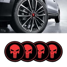 4PCS Skull Car Wheel Hub Center Cap Sticker, 2.2" Personalized Metal Black/Red