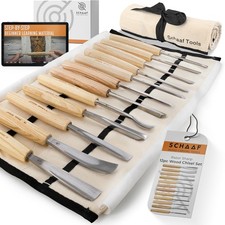 12Pcs Wood Carving Tools Chisels Set CR-V 60 Sharp Blades Carpenter Canvas Case