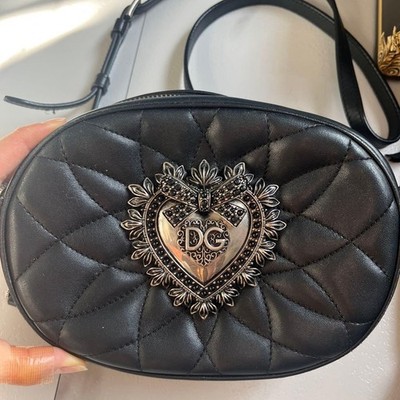 Dolce & Gabbana Devotion Black Leather Shoulder Bag Heart Logo