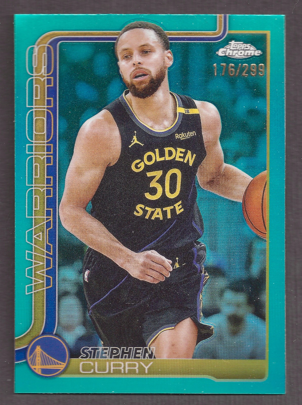 2025-26 Topps Chrome #201 Stephen Curry Teal Refractor 176/299 Parallel Warriors
