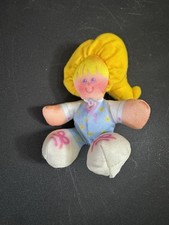 Vintage 1987 Smooshees Fisher Price Blonde Plush Doll with Blue Clothes