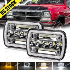 Pair 7x6 5x7 Led Headlights Headlamp Fit Dodge Ram Pickup 1990 1991 1992 1993