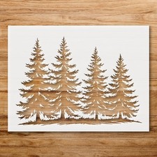 Pine Tree Forest Scene Wall Art Reusable Plastic Stencil Physical Product - S  