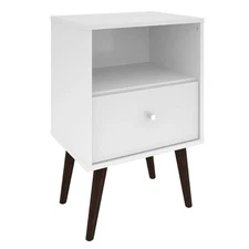 Pemberly Row Contemporary 1-Drawer Solid Wood End Table in White