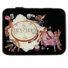 Sewing Tin Box Craft Storage Container Embroidery Scissors Thread Vintage