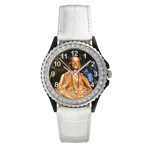 buddha strass damenuhr mit lederarmband in versch.