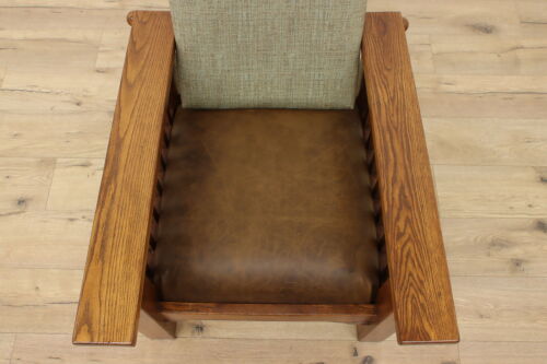 Craftsman Antique Oak Morris Reclining Chair Leather Seat #53697 - Picture 6 of 20