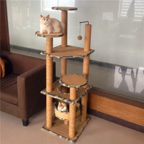 Cat Tree Tower Scratching Post Wood Scratcher Condo Toys Trees Bed Large NEW - Picture 2 of 7