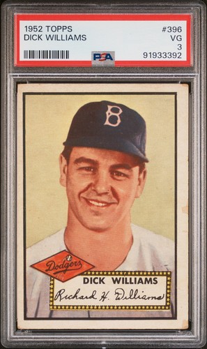 1952 Topps MLB High Series Dick Williams #396 Baseball Brooklyn Dodgers PSA 3