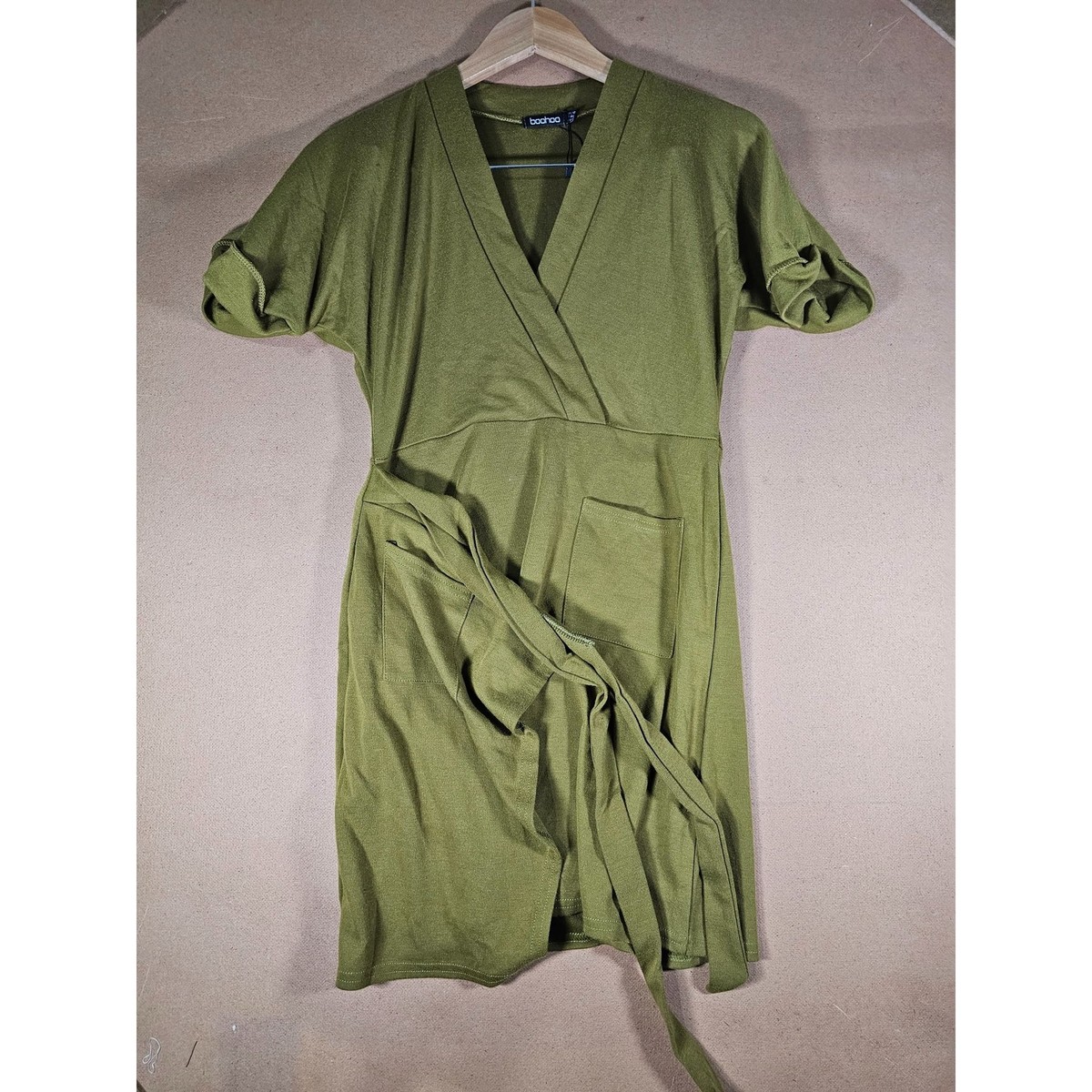 Boohoo Womens Green Tie Dress Bodycon Mini Dress Size 8 | eBay
