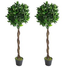 Leaf LEAF-7089-PAIR- Pair Stem Artificial Topiary Bay Laurel Ball Trees, Green