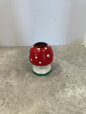 Vintage RED Wooden Sweden MCM Retro Decor Polka Dot MUSHROOM CANDLEHOLDER
