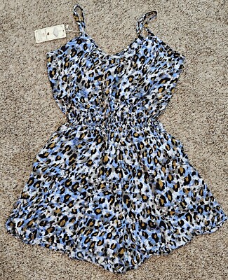 NWT Romper Shorts Size M -Blue/Tan/Black/White Cheetah Print Effect Abstract B&N