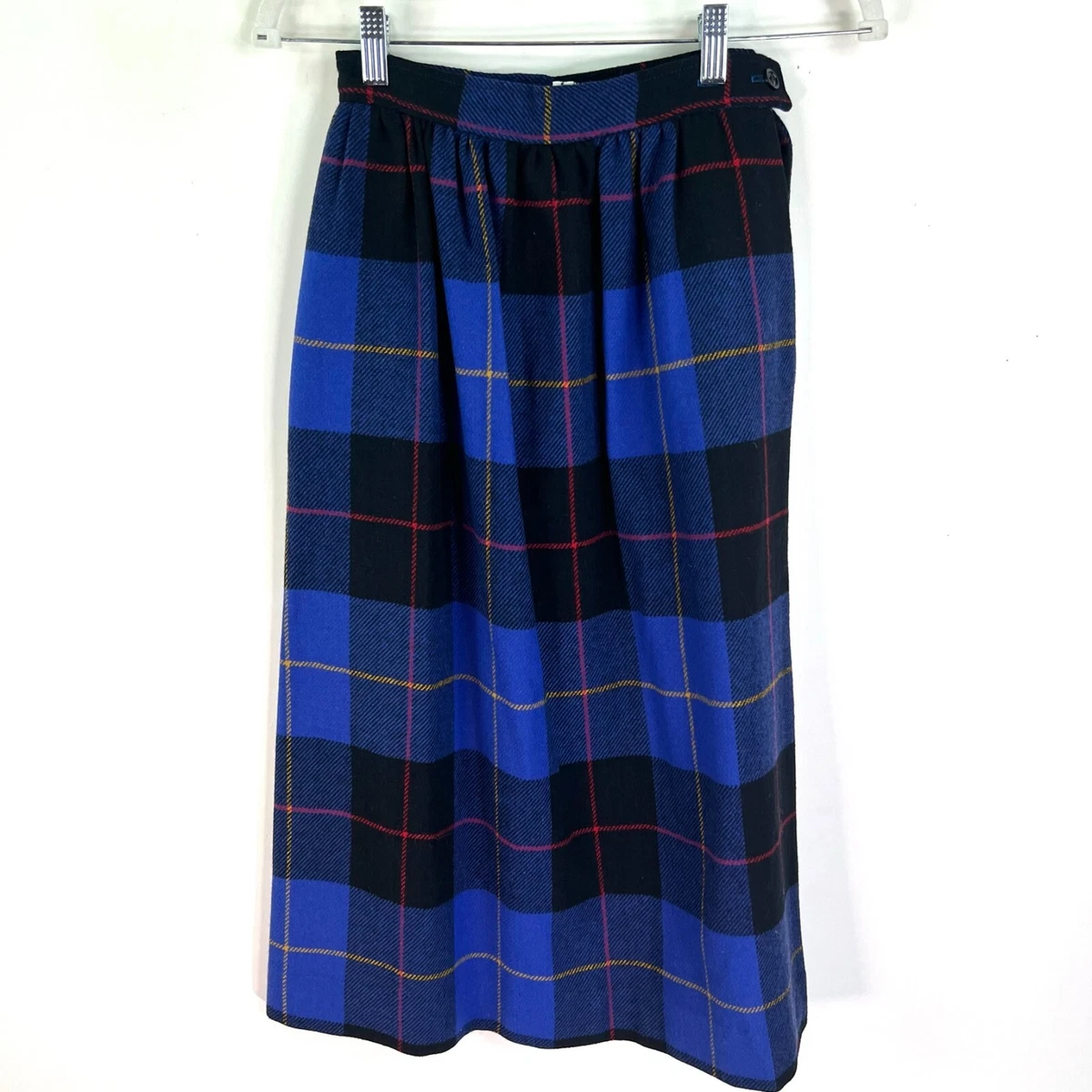 Vintage 100 Wool Pleated A Line Button Side Skirt Blue 3 4 W22