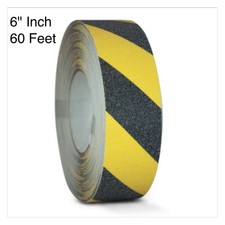 Black/Yellow Safety Tape 6" x 60' Roll Anti Slip Sticker Grip Grit Safe Non Skid