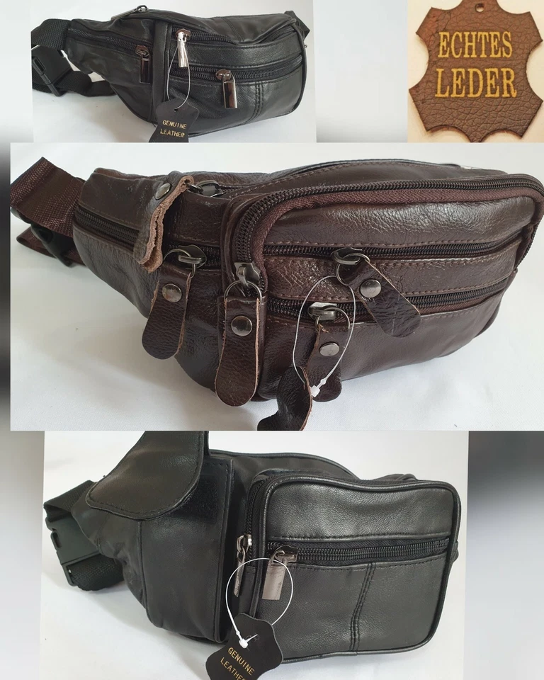 Bauchtasche echt Leder Damen Herren Tasche Gürteltasche schwarz braun Neu DHL - Bild 2 von 4