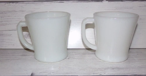 2 Vintage Fire King Anchor Hocking Milk Glass D-Handle Coffee Mugs